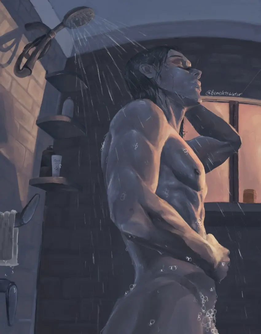 Image black_hair,male,male_only,thin_waist,jujutsu_kaisen,shower,showering,choso_kamo
