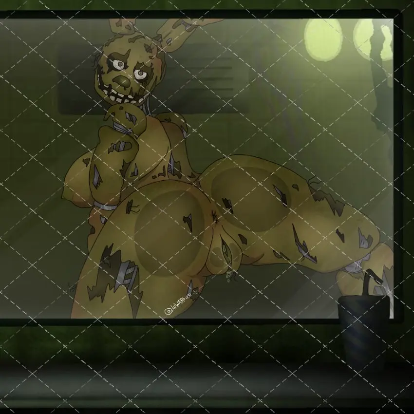 Image breasts,female,hi_res,solo,pussy,anthro,anus,genitals,rule_63,machine,robot,ass_against_glass,five_nights_at_freddy's,animatronic,scottgames,glass,five_nights_at_freddy's_3,springtrap,springtrap_(fnaf),lewarfire