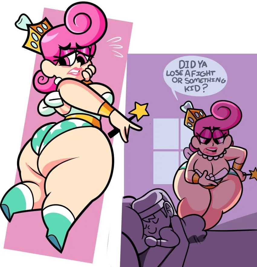Image 1girls,big_breasts,breasts,female,light-skinned_female,white_background,1boy,male,big_ass,wide_hips,teeth,pink_hair,wings,pink_eyes,public_domain,holding_object,dialogue,thin_waist,big_thighs,leotard,sleeping,crown,pink_lipstick,funny,wand,the_fairly_oddparents,superspoe,folklore,comedy,wanda_fairywinkle-cosma,holding_wand,cyan_boots,tooth_fairy_(fop)_(cosplay)