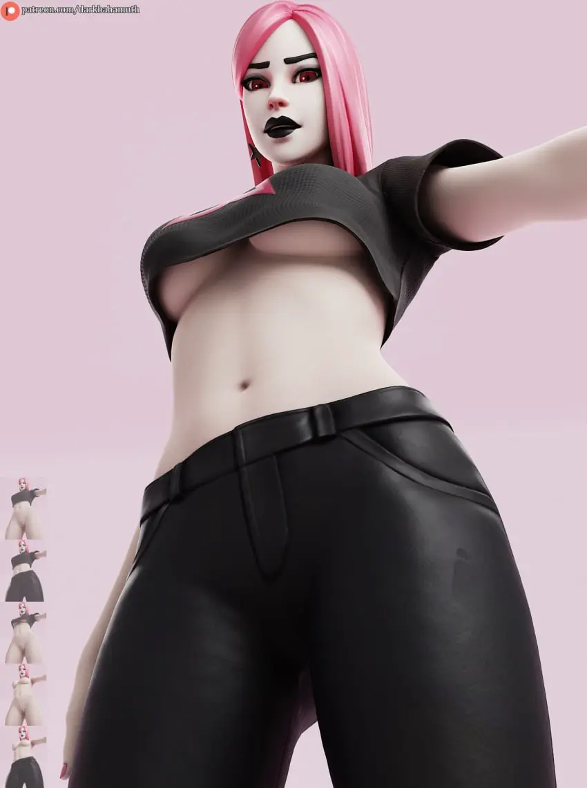 Image breasts,female,belly,underboob,fortnite,pinup,3d,3d_(artwork),goth,goth_girl,darkbahamuth,haze_(fortnite)
