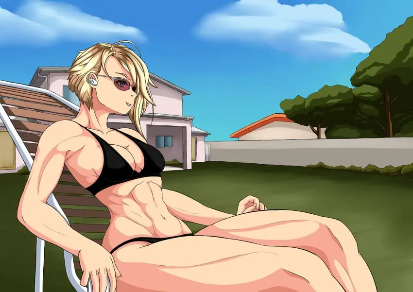 Image 1girls,breasts,female,navel,short_hair,bra,small_breasts,athletic,muscular,belly_button,blonde_hair,fit,fit_female,looking_at_another,asymmetrical_hair,abs,athletic_female,muscular_female,tomboy,sunglasses,tinted_eyewear,marvel,marvel_comics,superheroine,muscular_arms,muscular_thighs,spider-man_(series),superhero,gwen_stacy,spider-gwen,gwen_stacy_(spider-verse),spider-man:_across_the_spider-verse,spider-man:_into_the_spider-verse,tacticoolmofo,deck_chair