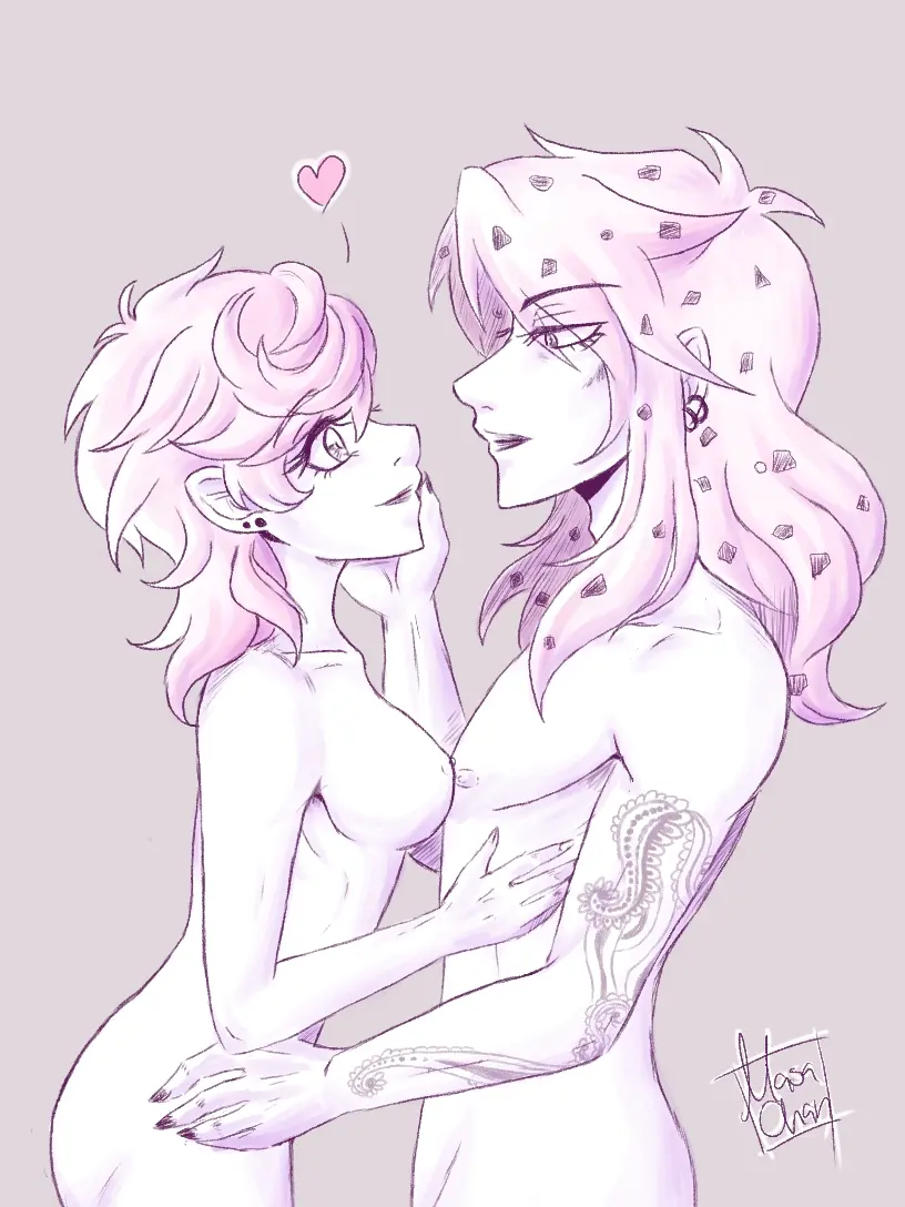 Image 1girls,breasts,female,nipples,1boy,male,nude,ass,big_ass,earrings,tattoo,pink_hair,incest,heart,father_and_daughter,jojo's_bizarre_adventure,<3,diavolo,vento_aureo,trish_una,cereal_bunny