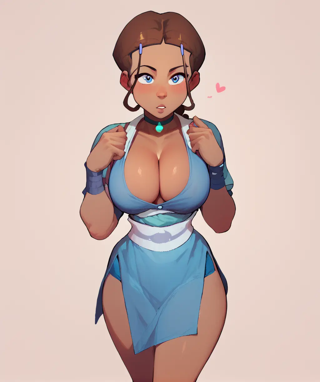 Image 1girls,breasts,female,female_only,human,large_breasts,solo,ai_generated,cleavage,alternate_breast_size,blue_dress,avatar_legends,avatar_the_last_airbender,katara,water_tribe
