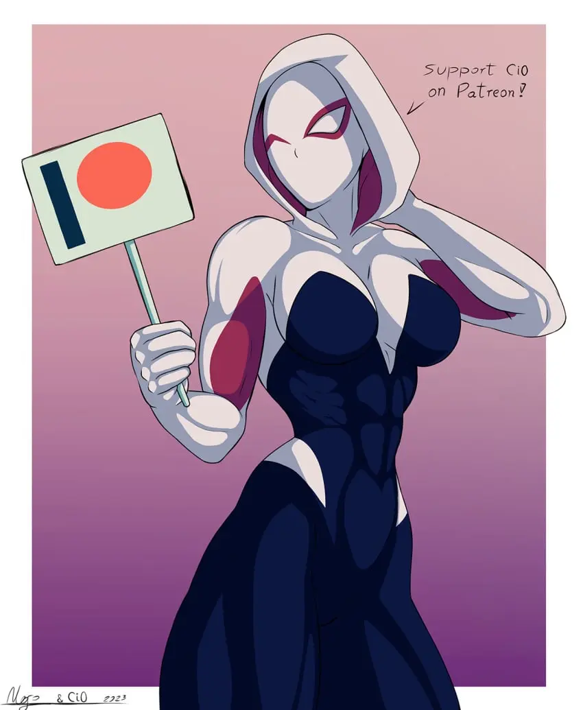Image 1girls,big_breasts,breasts,female,navel,athletic,muscular,belly_button,wink,fit,fit_female,bodysuit,abs,hood,athletic_female,muscular_female,marvel,marvel_comics,mask,costume,muscular_arms,muscular_thighs,spider-man_(series),six_pack,masked_female,sign,masked,gwen_stacy,spider-gwen,navel_visible_through_clothes,gwen_stacy_(spider-verse),spider-man:_across_the_spider-verse,spider-man:_into_the_spider-verse,abs_visible_through_clothing,tacticoolmofo