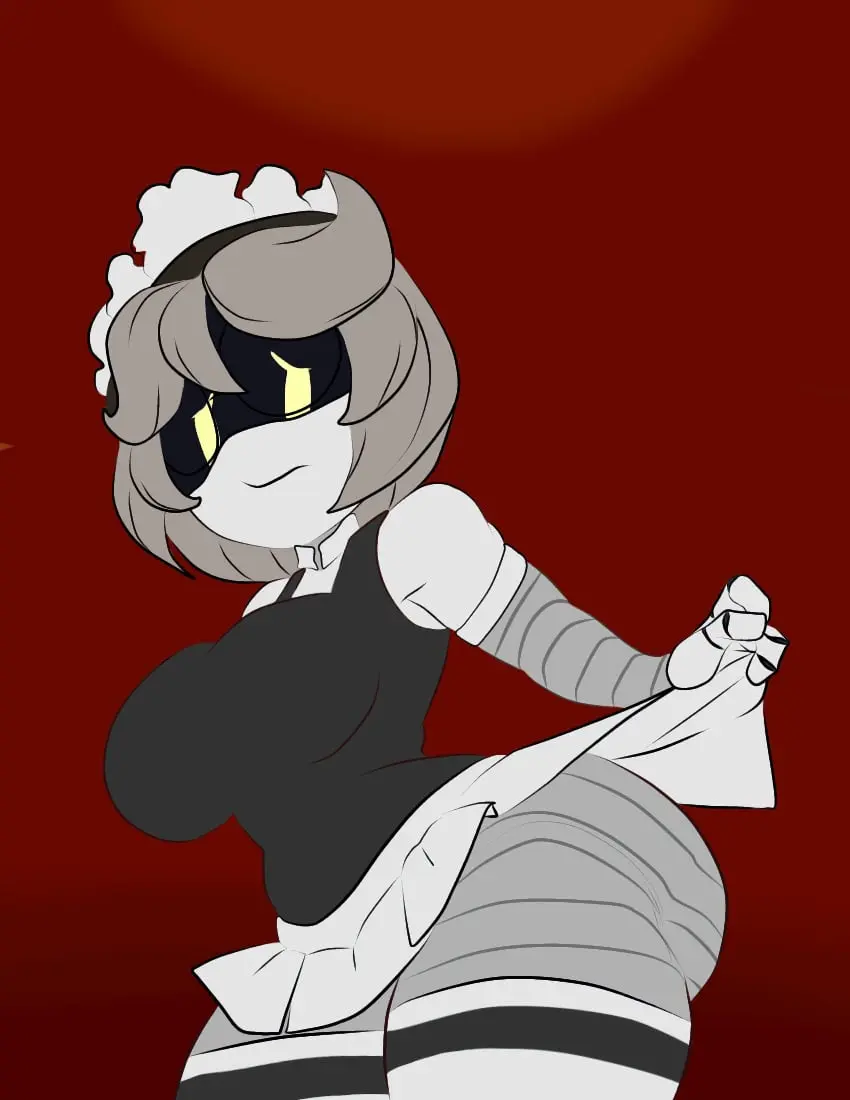 Image big_breasts,breasts,clothed,female,female_only,big_ass,glasses,maid,maid_uniform,maid_headdress,ass_focus,robot,robot_girl,casual,casual_nudity,underass,murder_drones,glitch_productions,v_(murder_drones),v_worker_drone,worker_drone,honklion