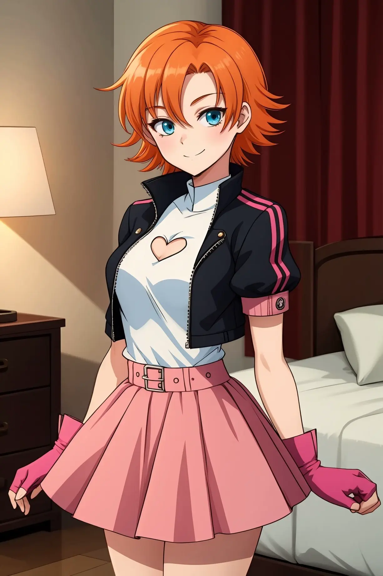 Image 1girls,female,looking_at_viewer,shiny_skin,blue_eyes,short_hair,ai_generated,orange_hair,shiny_hair,tagme,pov,rwby,nora_valkyrie,leukocrisp