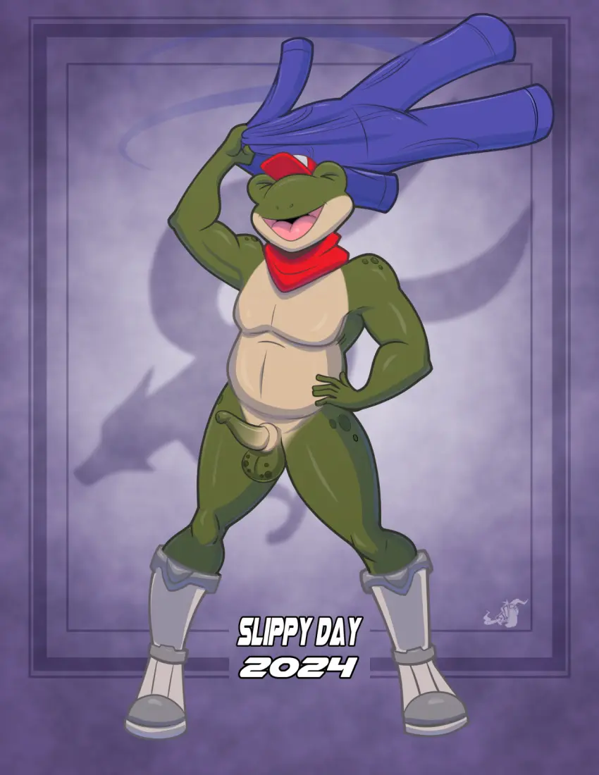 Image clothing,hi_res,simple_background,nude,penis,underwear,digital_media_(artwork),nintendo,footwear,genitals,green_body,non-human,boots,mostly_nude,non-human_only,pattern_background,amphibian,star_fox,footwear_only,boots_only,slippy_toad,stogiegoatarts,non-human_penis,starfox_logo