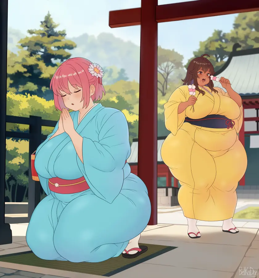 Image breasts,female,female_only,human,2girls,multiple_girls,huge_ass,huge_breasts,pink_hair,tight_clothing,thunder_thighs,overweight,overweight_female,weight_gain,belka_dog