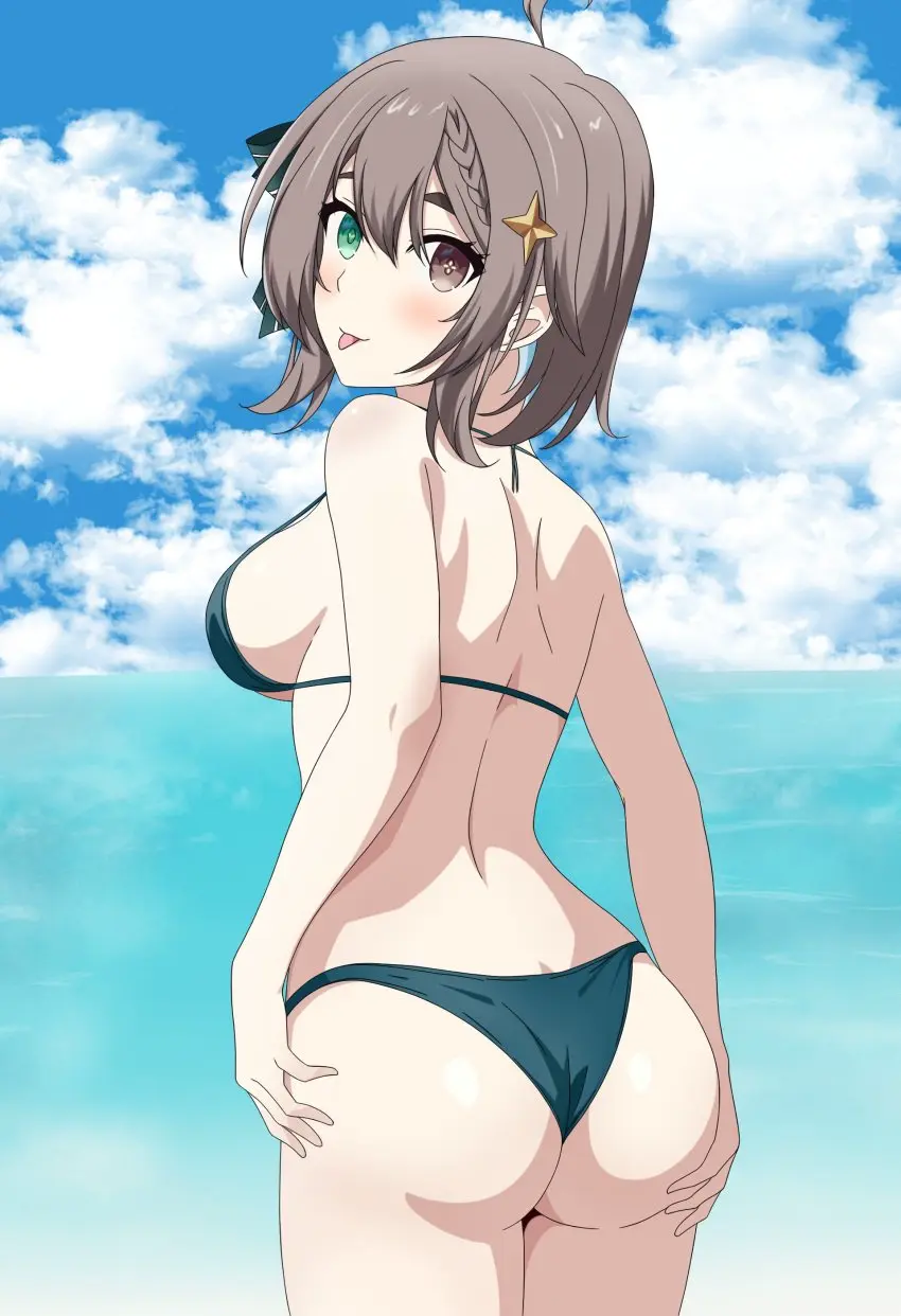 Image 1girls,blush,breasts,female,female_only,grey_hair,highres,light-skinned_female,light_skin,looking_at_viewer,smile,solo,standing,short_hair,tongue_out,bikini,bra,tongue,ass,female_focus,looking_back,beach,smiling_at_viewer,virtual_youtuber,water,ocean,sky,solo_female,solo_focus,vtuber,grabbing_own_ass,2d,medium_breasts,swimsuit,outdoors,hourglass_figure,black_bikini,heterochromia,2d_(artwork),young,high_resolution,thong,back_view,younger_female,backboob,day,summer,clouds,thong_bikini,two_piece_swimsuit,latam_virtual_youtuber,meica,former_idol_corp_member,idol_corp,idol_es,raidenakatsuki