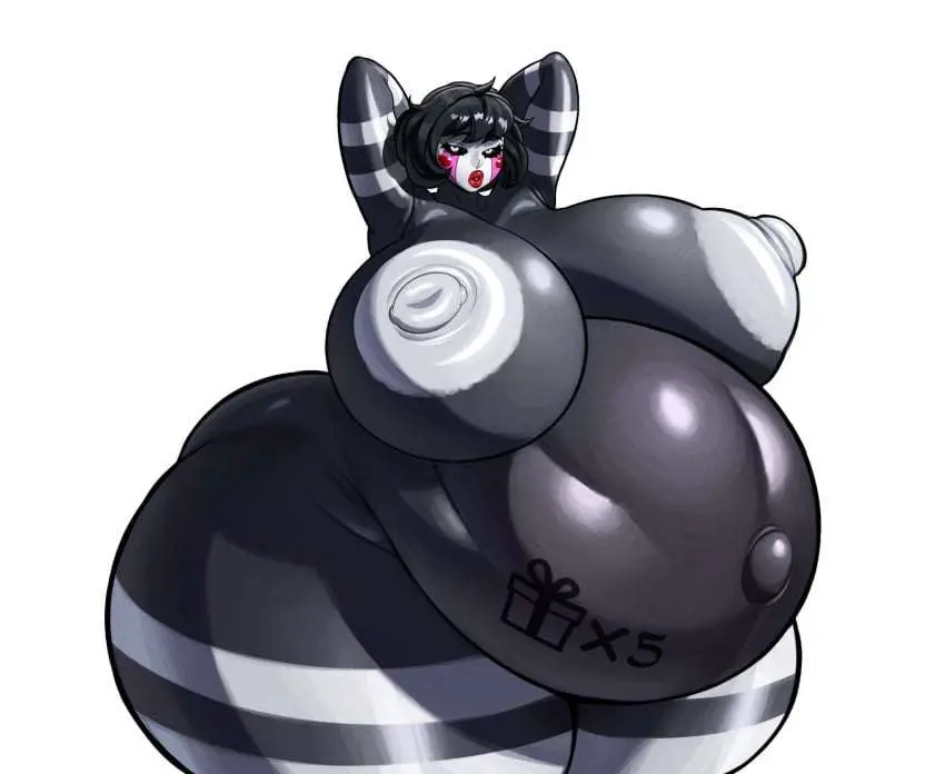Image breasts,female,solo,huge_butt,thick_thighs,thighs,pregnant,pregnant_female,huge_breasts,hyper_breasts,red_lipstick,black_skin,black_body,perfect_body,five_nights_at_freddy's,scottgames,hyper_pregnancy,marionette_(fnaf),puppet_(fnaf),pregnancy_mark