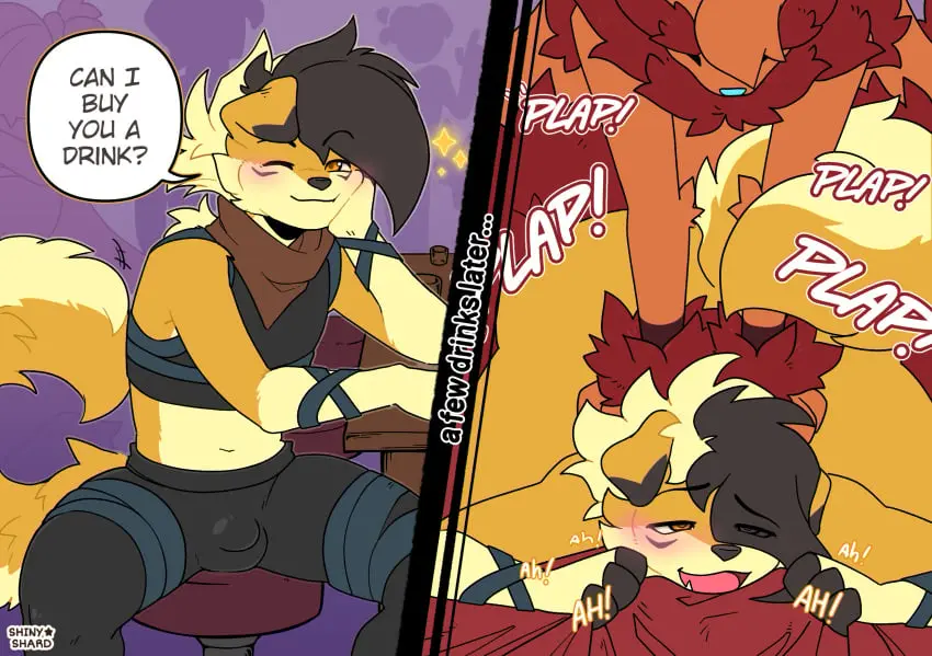 Image clothed,clothing,female,hi_res,looking_at_viewer,smile,male,pokemon,pokemon_(species),tail,sex,duo,femboy,male/male,male_only,digital_media_(artwork),hair,anthro,text,spread_legs,spreading,stockings,nintendo,penetration,bulge,fur,claws,sound_effects,male_penetrating,legwear,ass_up,generation_4_pokemon,detailed_background,onomatopoeia,generation_7_pokemon,lopunny,femboy_on_male,femboydom,lycanroc,role_reversal,male_lopunny,switch,shinystarshard