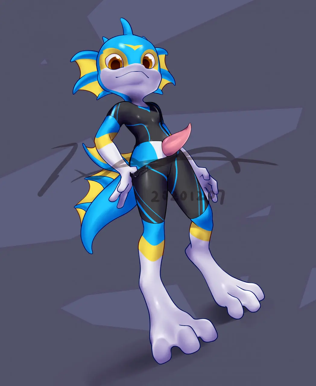 Image clothing,hi_res,solo,male,penis,tail,headwear,male_only,headgear,anthro,mythology,genitals,glistening,glistening_body,blue_body,fin,marine,scalie,swimwear,markings,mythological_creature,dragon,mythological_scalie,gloves_(marking),blue_tail,aquatic_dragon,head_fin,fishy_fizz