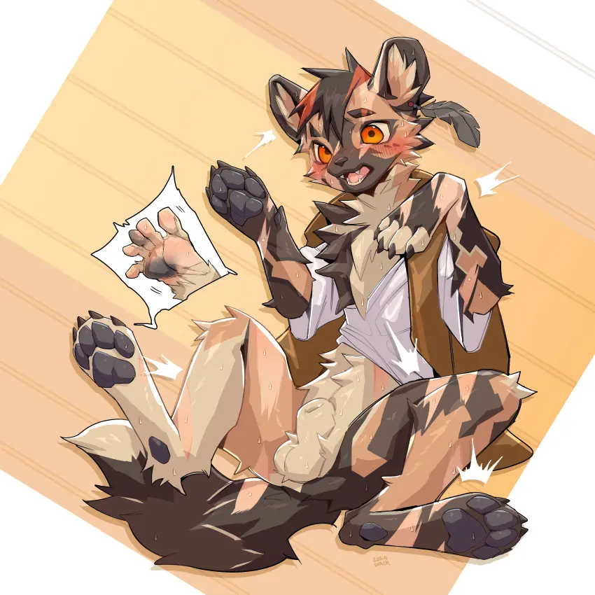 Image clothed,clothing,hi_res,human,shirt,black_hair,male,red_hair,white_skin,orange_eyes,feet,male_only,jewelry,balls,hair,tan_body,piercing,absurd_res,canid,canine,fur,genitals,mammal,paws,ear_piercing,bottomless,partially_clothed,black_nose,2024,white_body,hoodie,brown_fur,animal_genitalia,sheath,transformation,topwear,tan_fur,brown_body,feral,t-shirt,feral_only,quadruped,pawpads,open_clothing,vest,ear_ring,ring_piercing,open_topwear,african_wild_dog,open_vest,black_pawpads,mid_transformation,fully_sheathed,feral_transformation,heel_pad,paint_(recallers_of_the_lost),recallers_of_the_lost_pathfinder,feather_jewelry,foot_transformation,furry_sb