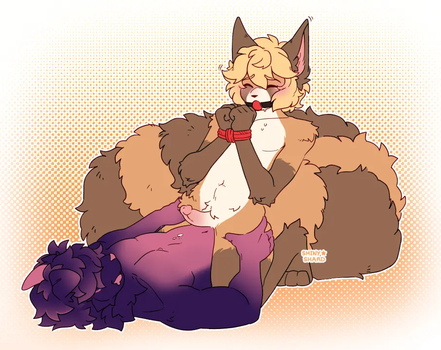 Image blush,open_mouth,simple_background,smile,cum,male,nude,penis,tail,sex,duo,male/male,digital_media_(artwork),drooling,hair,anthro,closed_eyes,saliva,penetration,genital_fluids,bodily_fluids,canid,canine,canis,domestic_dog,fur,genitals,mammal,ailurid,red_panda,male_penetrating,submissive,bondage,male_penetrated,male_penetrating_male,ball_gag,bound,gag,restraints,hands_tied,holding_hips,shinystarshard