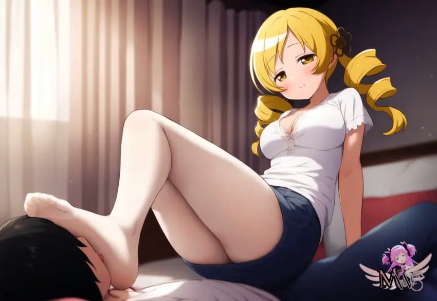 Image 1girls,female,human,human_only,light-skinned_female,light_skin,1boy,black_hair,licking,male,short_hair,dark-skinned_male,dark_skin,ai_generated,blonde_hair,foot_fetish,mahou_shoujo_madoka_magica,twintails,young,2024,drill_hair,foot_lick,madoka_worship,tomoe_mami