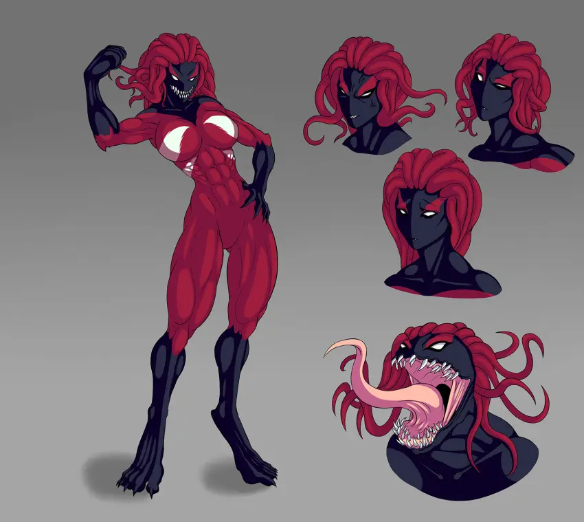 Image 1girls,big_breasts,breasts,female,navel,red_hair,athletic,muscular,belly_button,monster_girl,original_character,pose,sharp_teeth,fit,fit_female,claws,oc,angry,tentacle_hair,abs,athletic_female,muscular_female,long_tongue,red_body,muscles,marvel,marvel_comics,white_eyes,digitigrade,clawed_fingers,muscular_arms,muscular_legs,muscular_thighs,spider-man_(series),expressions,six_pack,muscle_girl,clawed_feet,symbiote,living_clothes,calf_muscles,tacticoolmofo