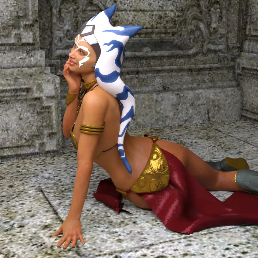 Image 1girls,female,looking_at_viewer,blue_eyes,3d,orange_skin,boots,belly_dancer,belly_dancer_outfit,slave_bikini,slave_collar,slave_leia_(cosplay),slave_outfit,star_wars,ahsoka_tano,togruta,slave,slavegirl,loincloth,harem_girl,harem_outfit,mndlessentertainment