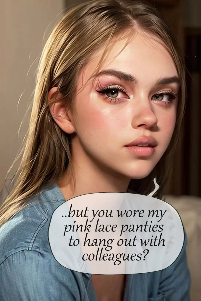 Image looking_at_viewer,open_mouth,solo,male,seductive,ai_generated,crossdressing,femboy,sissy,lingerie,blonde_hair,green_eyes,wife_and_husband,bedroom,english_text,feminine_male,speech_bubble,cheating,cheating_husband,netorare,ntr,talking_to_viewer,feminization,messy_hair,cuckold,sissyfication,caption,funny,cucked_by_femboy,anipit,denim_shirt,doubt