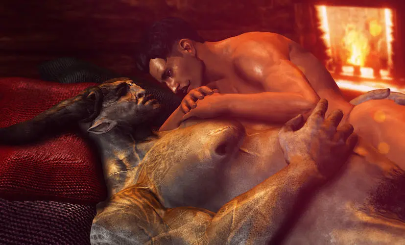 Image human,nipples,male,lying,duo,dark-skinned_male,dark_skin,muscular,muscular_male,horns,2boys,male/male,male_only,yaoi,tattoo,anthro,pointy_ears,canon_couple,couple,looking_at_partner,closed_eyes,gay,dark_hair,pubic_hair,3d,bara,romantic,male_pubic_hair,grey_body,biceps,pecs,horn,chest_tattoo,ass_grab,3d_model,video_games,pillow,abs,grabbing_ass,sleeping,muscles,gay_male,facial_hair,moustache,grey_skin,stubble,lying_on_back,cuddling,beard_stubble,hand_on_chest,lying_down,dorian_pavus,dragon_age,dragon_age_inquisition,mage,fireplace,qunari,iron_bull,pansexual_male,just-jasper