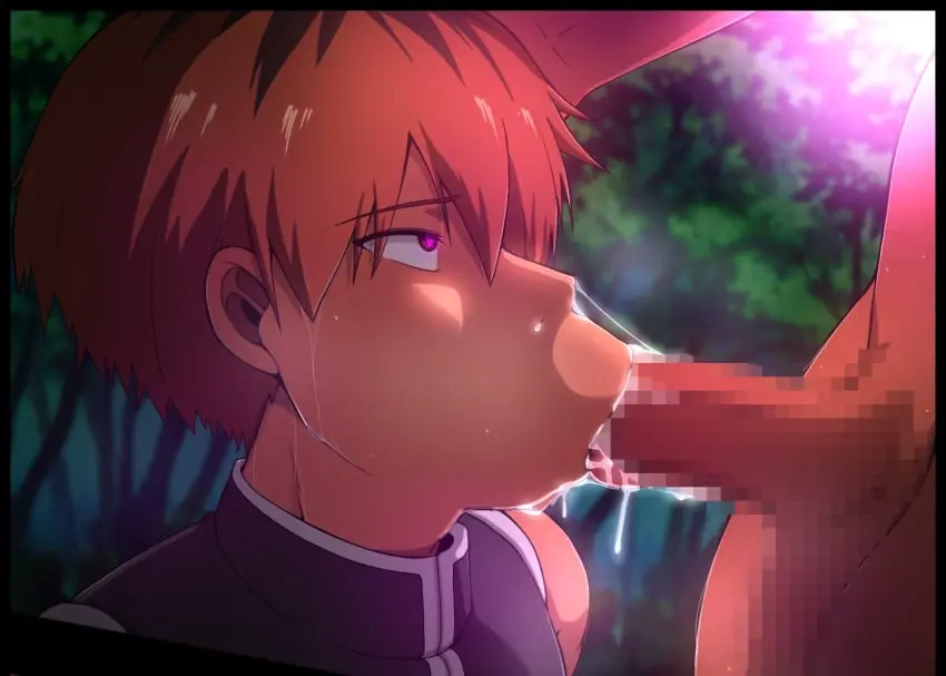 Image heart-shaped_pupils,male,oral,red_hair,fellatio,2boys,male/male,male_only,yaoi,censored,gay,blowjob,oral_sex,sousou_no_frieren,oral_penetration,male_focus,stark_(sousou_no_frieren),holding_head,face_closeup,s-sorry