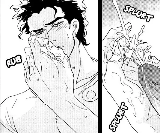Image solo,1boy,cum,male,penis,male_only,ejaculation,masturbation,jojo's_bizarre_adventure,masculine,cum_on_hand,stardust_crusaders,jotaro_kujo