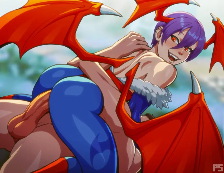 Image 1girls,clothing,female,looking_at_viewer,red_eyes,1boy,male,nude,ass,female_focus,looking_back,sex,muscular,muscular_male,clothed_female,wings,nude_male,alternate_version_available,purple_hair,medium_hair,demon_wings,leotard,flat_chest,flat_chested,pumpkinsinclair,pantyhose,thigh_grab,darkstalkers,succubus,clothed_female_nude_male,muscles,capcom,head_wings,very_high_resolution,bat_print,lilith_aensland,blue_pantyhose,demitri_maximoff