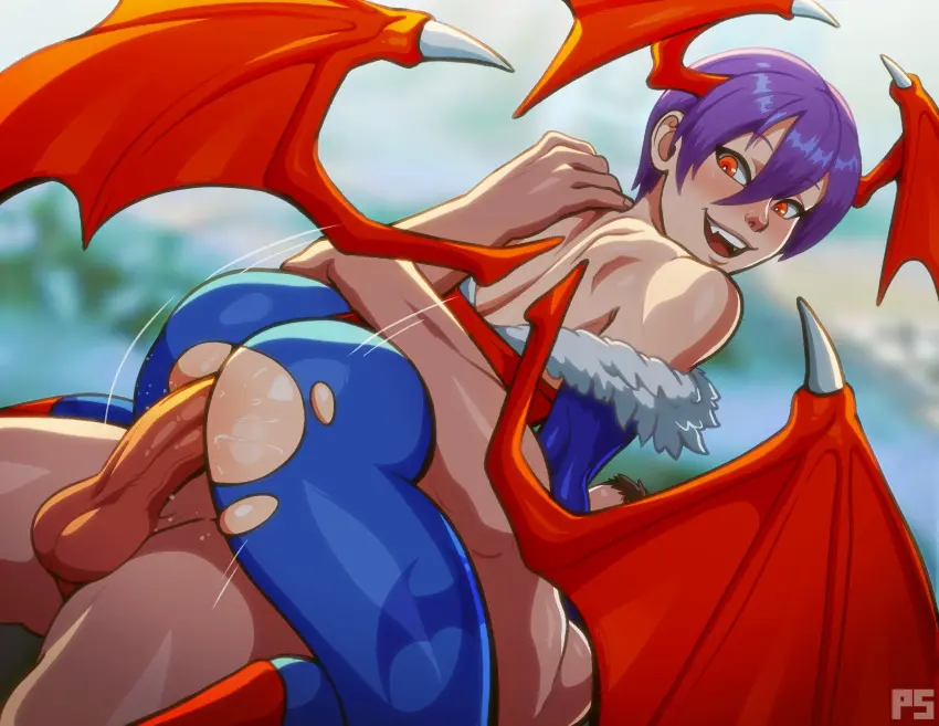 Image 1girls,clothing,female,looking_at_viewer,red_eyes,1boy,male,nude,ass,female_focus,looking_back,sex,muscular,muscular_male,clothed_female,wings,nude_male,alternate_version_available,purple_hair,medium_hair,demon_wings,leotard,flat_chest,flat_chested,pumpkinsinclair,pantyhose,thigh_grab,darkstalkers,succubus,clothed_female_nude_male,muscles,capcom,head_wings,ripped_clothing,very_high_resolution,bat_print,lilith_aensland,blue_pantyhose,demitri_maximoff