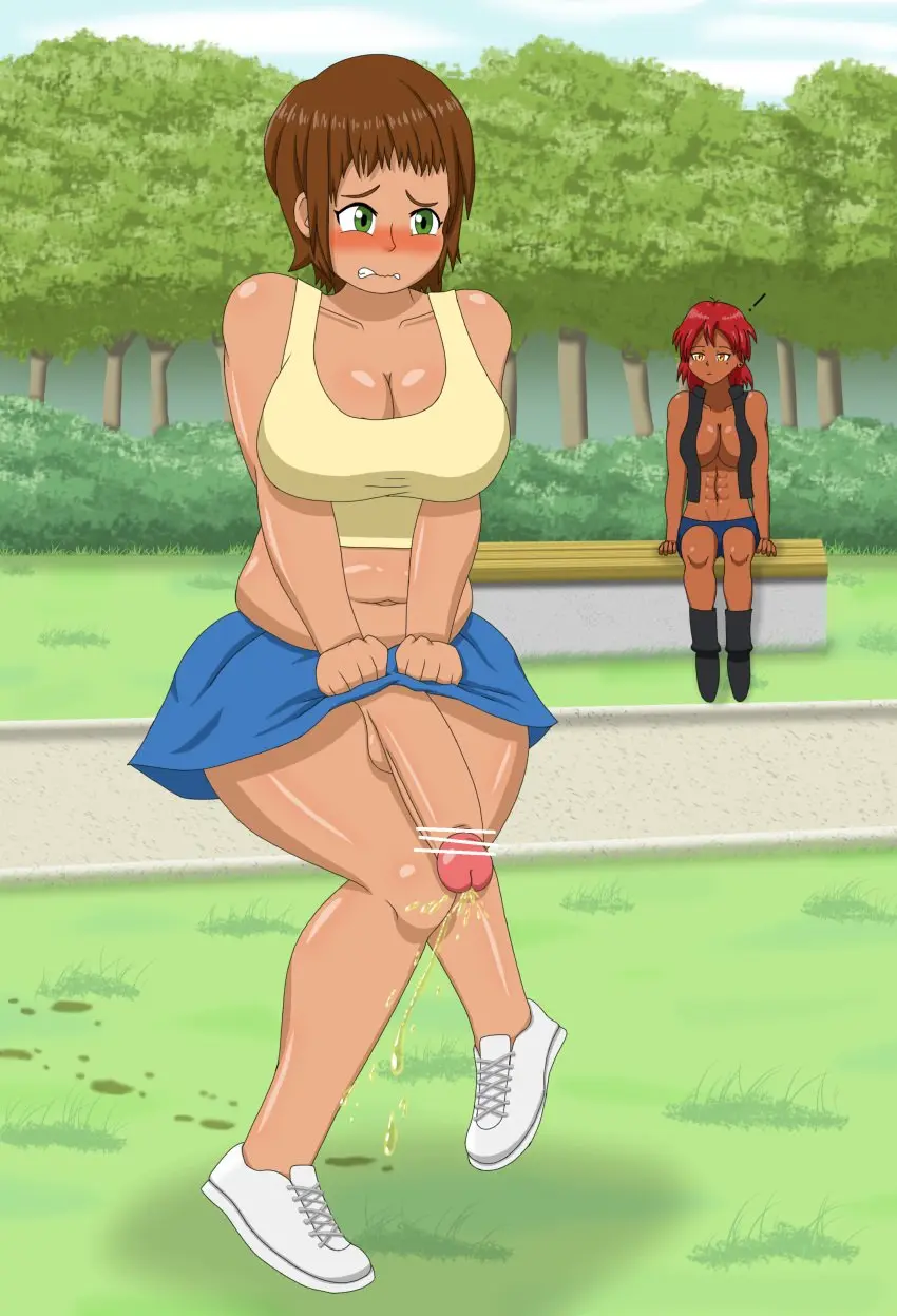 Image futanari,intersex,censored,brown_hair,peeing,desperation,papergami