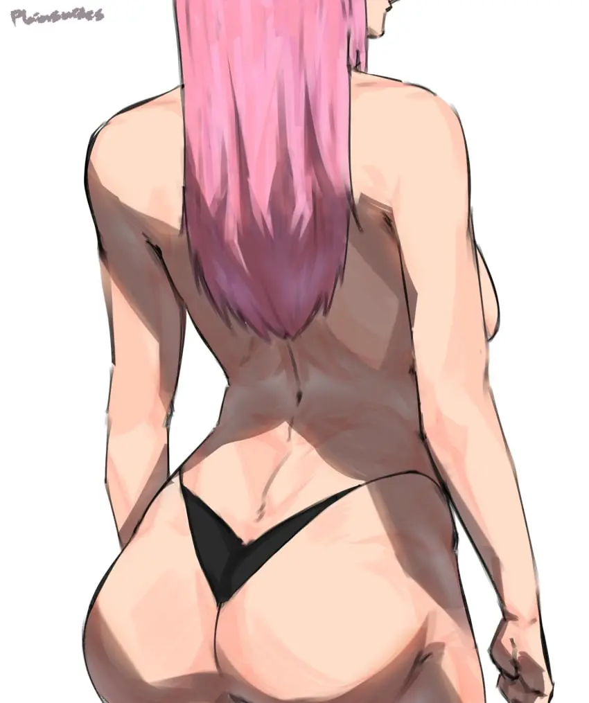 Image breasts,female,long_hair,panties,ass,virtual_youtuber,sideboob,pink_hair,hololive,topless,back_view,hololive_english,hololive_myth,fists_clenched,mori_calliope,plainsmiles