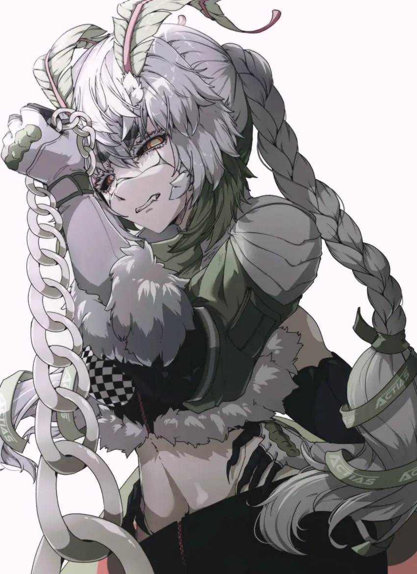 Image female,virtual_youtuber,monster_girl,clenched_teeth,disgusted,angry_face,indie_virtual_youtuber,chains,disgusted_look,insect_girl,chain,juniper_(egocider),juniper_actias,egocider