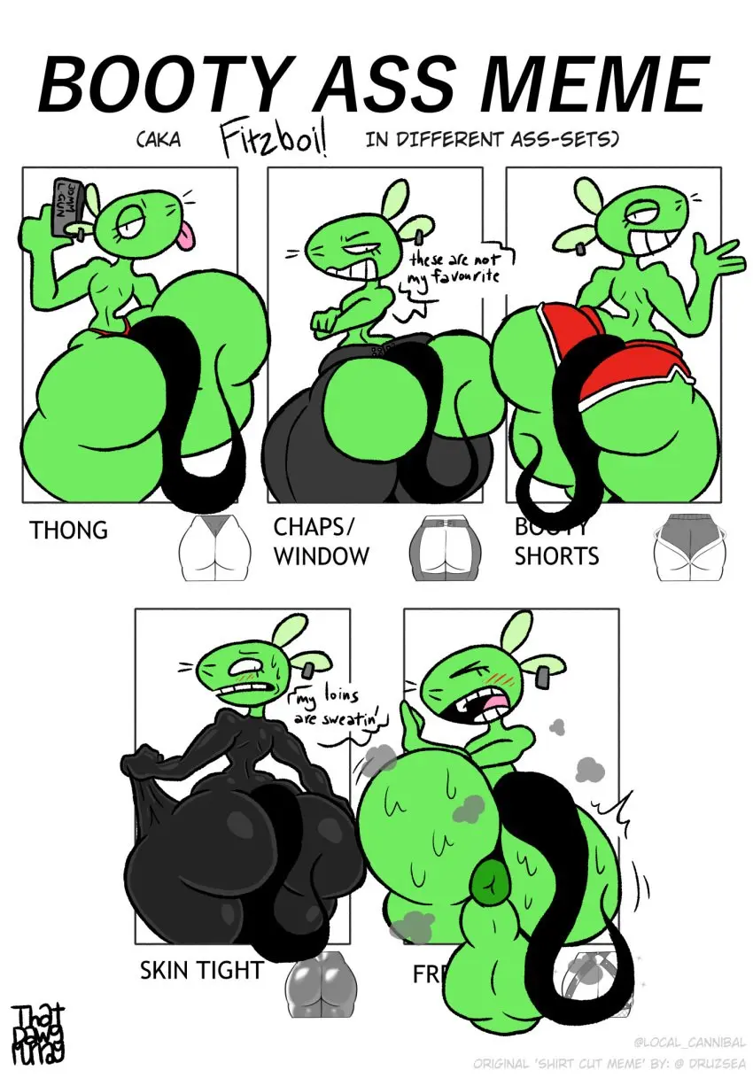 Image blush, clothing, hi_res, looking_at_viewer, smile, male, sweat, tongue_out, tongue, underwear, ass, big_butt, bubble_butt, huge_butt, sweaty_butt, thick_thighs, wide_hips, femboy, eyelashes, grin, anthro, piercing, text, anus, half-closed_eyes, curvy_figure, bodily_fluids, fur, holding_object, mammal, rear_view, latex, latex_clothing, latex_skinsuit, skinsuit, tight_clothing, ear_piercing, shorts, english_text, small_waist, narrowed_eyes, thong, green_body, signature, holding_weapon, weapon, mouse, murid, crossed_arms, toony, red_clothing, adult_swim, murine, ranged_weapon, rodent, bottomwear, cartoon_network, puffy_anus, whiskers, gun, musk, ear_ring, ring_piercing, green_fur, holding_gun, red_underwear, hotpants, clothing_pull, red_thong, holding_ranged_weapon, looking_at_butt, red_bottomwear, chaps, 12_oz._mouse, 12_oz_mouse, mouse_fitzgerald, white_trim, booty_ass_meme, fitzboi, red_hotpants, thatdawgmurray, windows_3d_movie_maker
