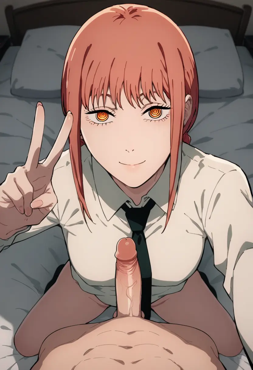 Image female,looking_at_viewer,ai_generated,pov,pov_eye_contact,selfie,necktie,chainsaw_man,makima_(chainsaw_man),acdhghg