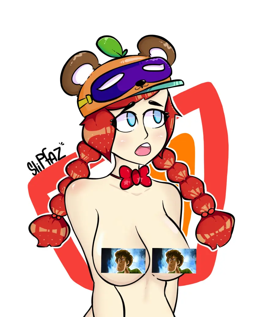Image breasts,female,open_mouth,blue_eyes,red_hair,censored,topless,twintails,brawl_stars,slipfaz,scooby-doo,shaggy_rogers,braided_twintails,jessie_(brawl_stars),tanuki_jessie_(brawl_stars)