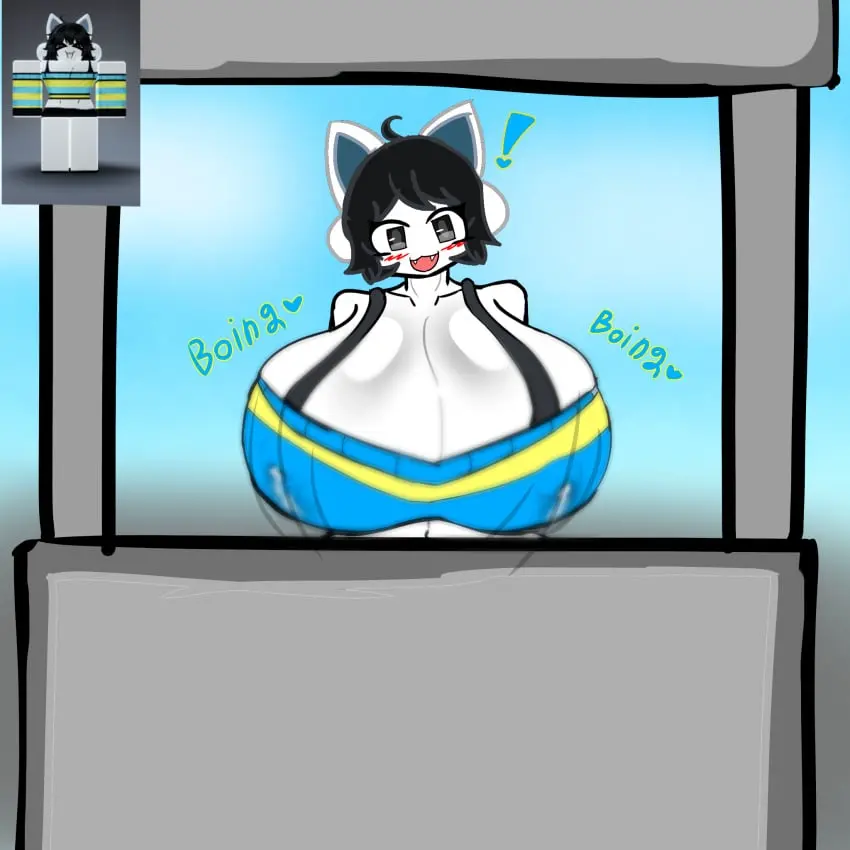 Image 1girls,blush,breasts,clothing,female,black_hair,cat_ears,huge_breasts,milk,tagme,lactation,white_body,undertale,roblox,roblox_avatar,robloxian,undertale_(series),reference_image,roblox_game,source_request,temmie_(undertale),bizzarekatze,boing,rate_my_avatar