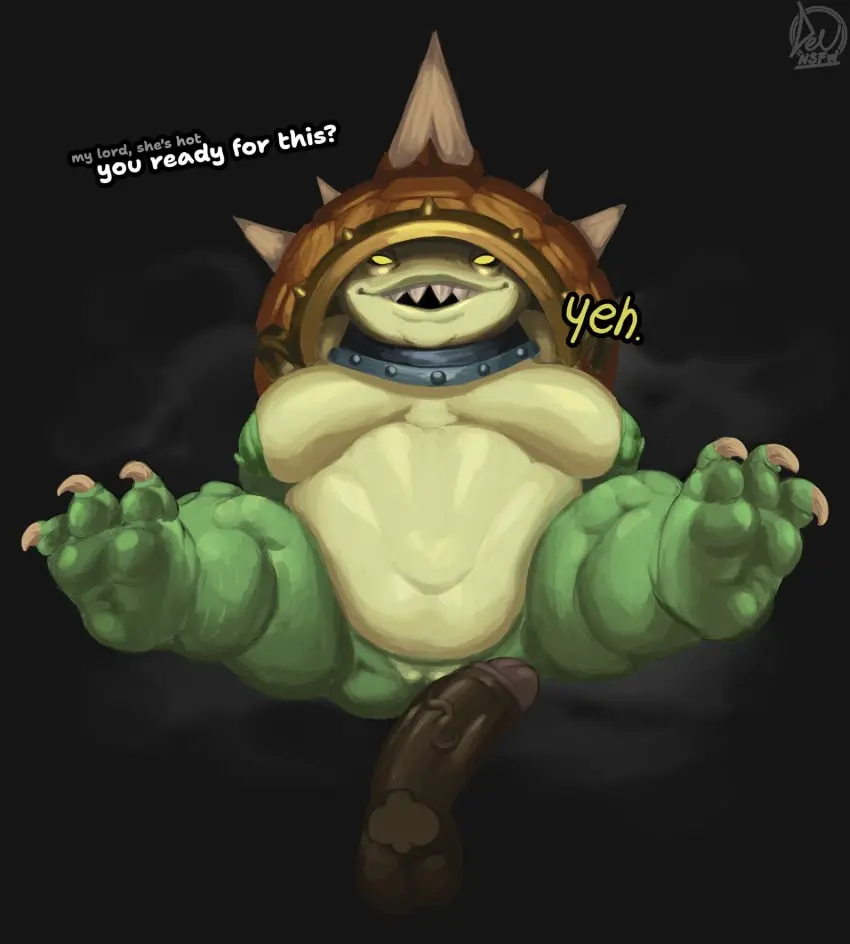 Image 1girls,breasts,female,hi_res,nipples,open_mouth,1boy,male,penis,pussy,yellow_eyes,lying,on_back,big_penis,duo,areola,feet,artist_name,belly,big_belly,teeth,balls,male/female,anthro,text,lips,absurd_res,sharp_teeth,collar,legs_up,genitals,dialogue,claws,glistening,glistening_body,sagging_breasts,2024,green_areola,green_nipples,disembodied_penis,league_of_legends,artist_logo,first_person_view,logo,glans,riot_games,spikes,overweight,overweight_female,rule_63,black_penis,tencent,imminent_sex,finger_claws,overweight_anthro,talking_to_another,shell,talking_to_partner,white_text,green_text,deu,enigma_(species),rammus,rammus_(lol)