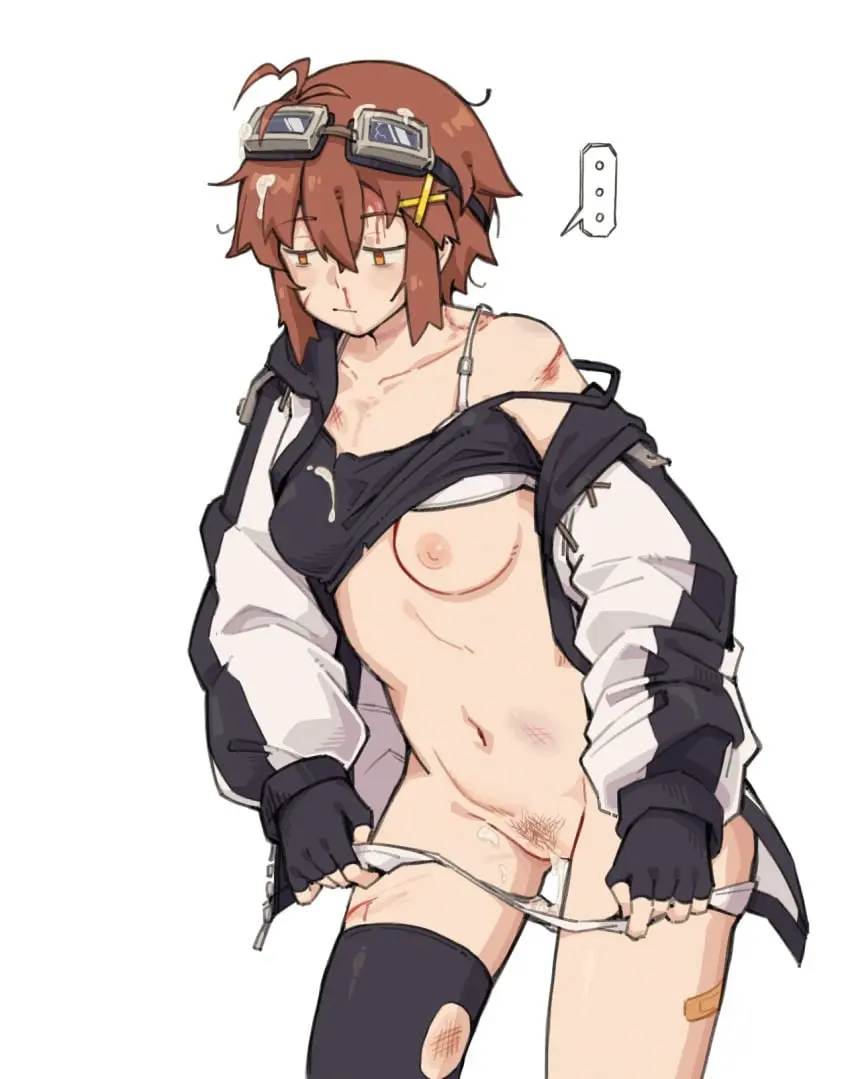 Image blush,breasts,breasts_out,female,hair_ornament,highres,nipples,solo,cum,gloves,pussy,short_hair,thighhighs,bra,panties,underwear,orange_eyes,clothes_down,white_bra,cum_in_pussy,original,after_sex,brown_hair,pubic_hair,blood,cumdrip,cum_on_body,white_panties,jacket,strap_slip,clothes_lift,shirt_lift,fingerless_gloves,torn_clothes,speech_bubble,single_thighhigh,nosebleed,tank_top,goggles,goggles_on_head,dressing,cum_on_hair,...,empty_eyes,after_rape,cum_on_clothes,scratches,bruise,torn_thighhighs,x_hair_ornament,adjusting_clothes,spoken_ellipsis,cuts,bra_peek,injury,partially_undressed,single_off_shoulder,unworn_clothes,kokuya28,kokuya_(kokuya28)
