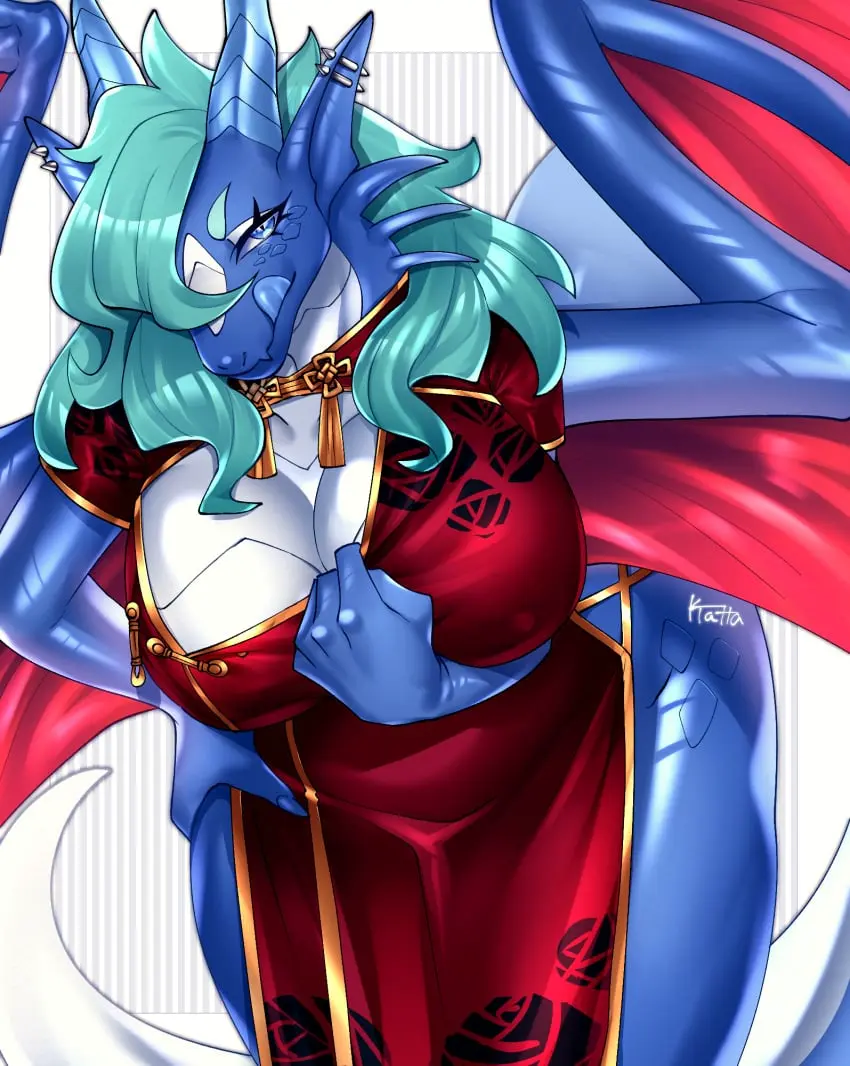 Image 1girls,female,female_only,looking_at_viewer,smile,solo,blue_eyes,licking,tongue_out,furry,tongue,female_focus,thick_thighs,thighs,voluptuous,hair_over_one_eye,wide_hips,smiling,hips,cleavage,eyebrows,eyelashes,solo_female,solo_focus,wings,anthro,furry_female,original,original_character,busty,green_hair,collar,fur,ear_piercing,focus,big_thighs,scales,scalie,furry_only,anthro_female,anthro_only,nipple_bulge,large_thighs,chinese_clothes,:p,big_wings,elnath_(sgako),tatta75