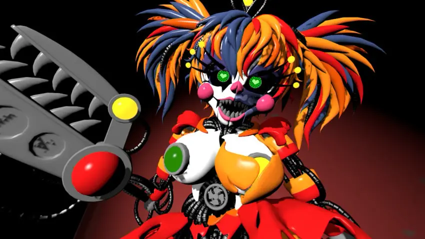 Image 1girls, breasts, female, female_only, looking_at_viewer, heart-shaped_pupils, female_focus, futanari, intersex, 3d, five_nights_at_freddy's, fnaf, scrap_baby, scrap_baby_(cosmic_trance), scrap_baby_(fnaf), miarbi_(artist)