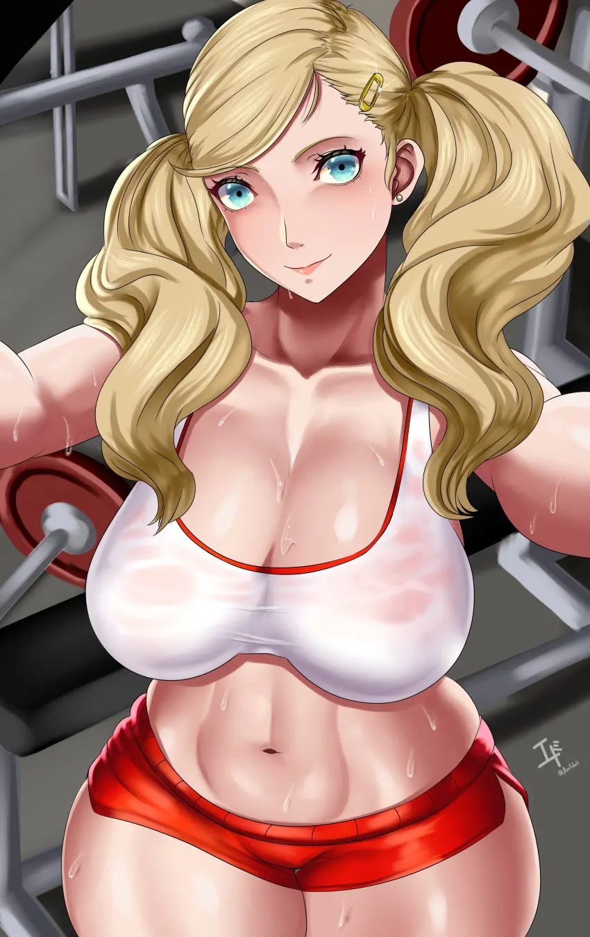 Image 1girls,breasts,female,light-skinned_female,light_skin,long_hair,blue_eyes,thick_thighs,wide_hips,sports_bra,sportswear,huge_breasts,blonde_hair,twintails,shorts,atlus,persona,persona_5,booty_shorts,short_shorts,ann_takamaki,arcedo