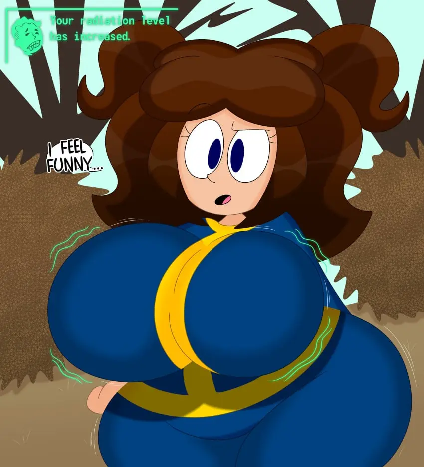 Image big_breasts,breasts,female,solo,wide_hips,huge_breasts,original,original_character,dialogue,2024,bethesda_softworks,fallout,vault_suit,no_artist_signature,3barts,jess_(3barts)