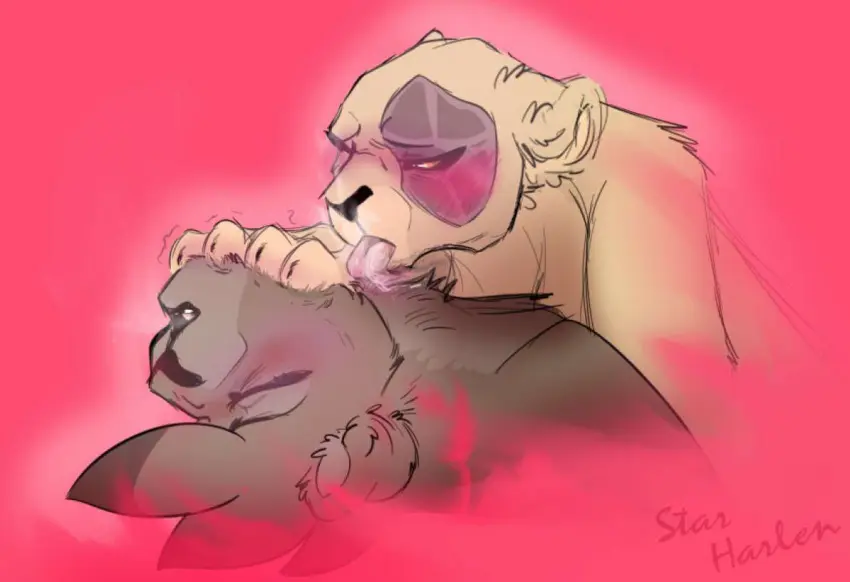 Image blush,female,licking,closed_eyes,yuri,lion,lioness,pink_background,lesbian_couple,quivering,hover_(tribbleofdoom),my_pride,nothing_(tribbleofdoom),starryskylon,tribbleofdoom