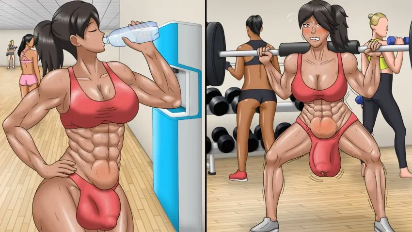 Image big_breasts,breasts,clothed,clothing,human,bangs,penis,sweat,big_penis,1futa,futanari,intersex,dark_skin,muscular,gym,solo_focus,balls,big_balls,flaccid,holding,dark-skinned_futa,abs,mostly_nude,peeing,futa_focus,muscular_futa,gym_clothes,bladder_bulge,desperation,weightlifting,papergami