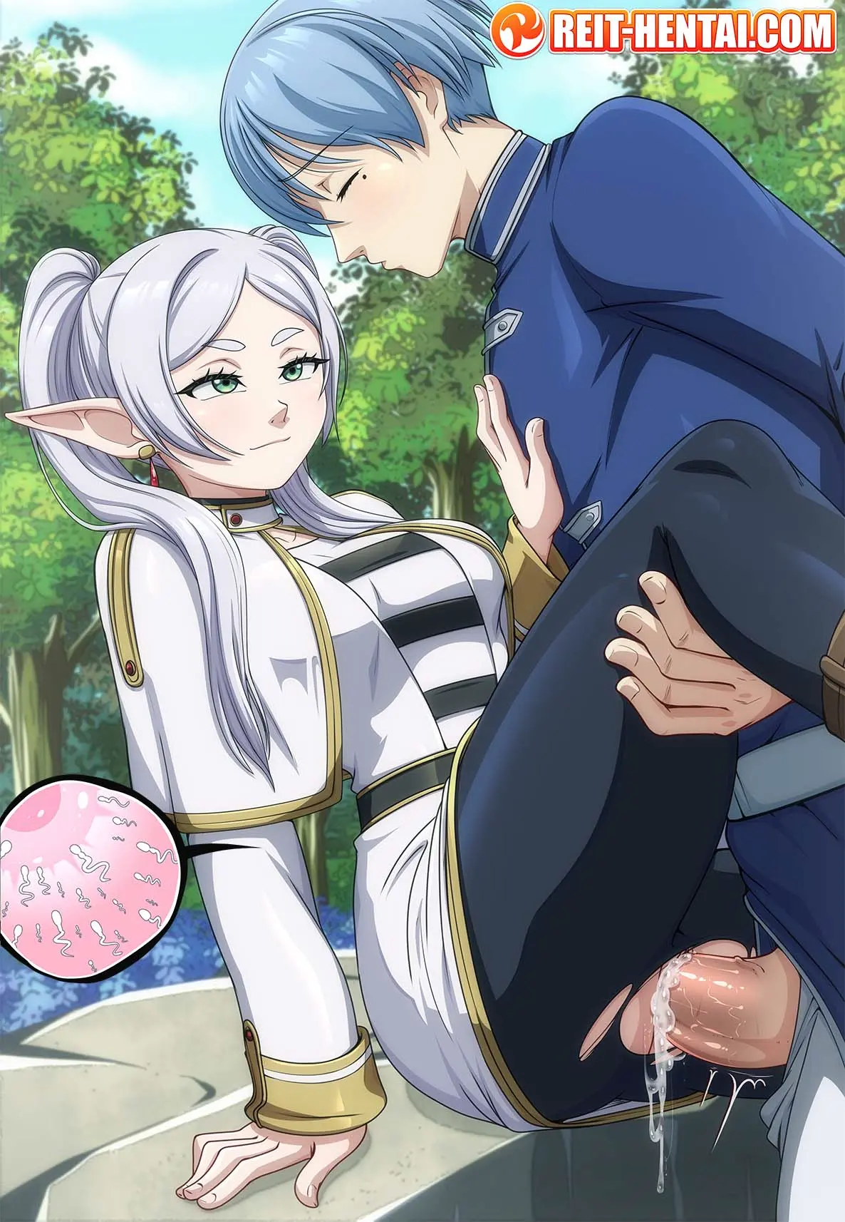 Image 1girls,clothed,clothing,female,long_hair,smile,white_hair,1boy,black_legwear,cum,male,penis,pussy,background,sex,watermark,cum_in_pussy,cum_inside,green_eyes,spread_legs,elf,impregnation,pale-skinned_female,vaginal_penetration,vaginal_sex,pale_skin,fertilization,ovum,looking_pleasured,penetration,twintails,elf_ears,elf_female,frieren,sousou_no_frieren,torn_clothes,sperm_cell,torn_pantyhose,x-ray,clothed_sex,male_human/female_elf,sperm,reit,himmel_(sousou_no_frieren)