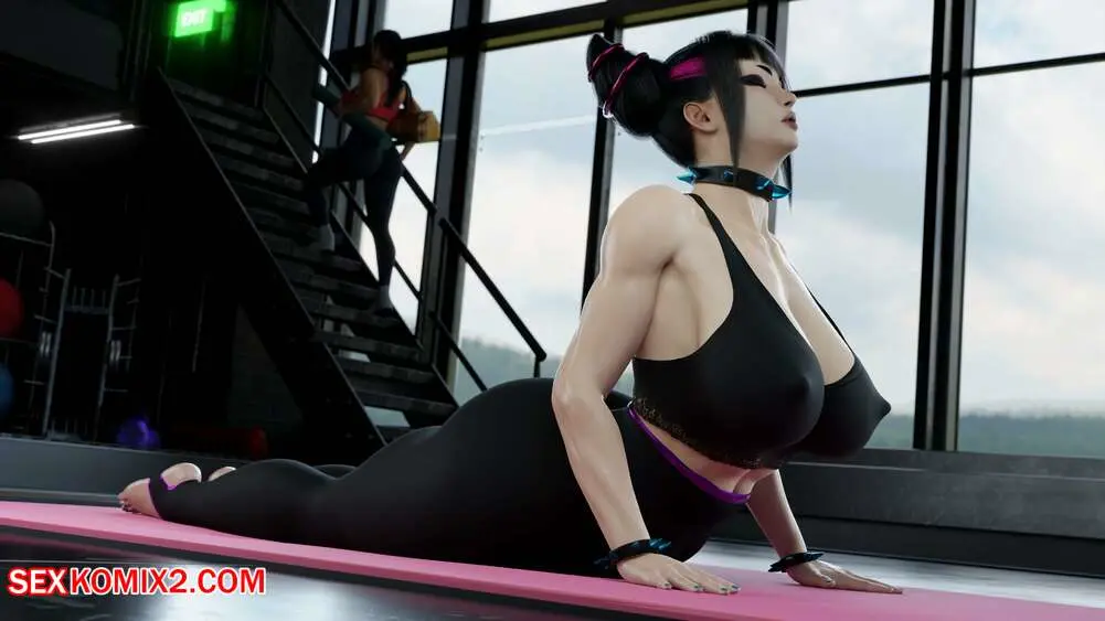 Image female,female_only,human,2girls,gym,solo_focus,3d,leggings,stretching,street_fighter,juri_han,pervertmuffinmajima