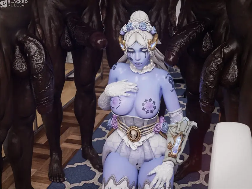 Image 1girls,breasts,female,large_breasts,male,penis,big_penis,dark-skinned_male,dark_skin,interracial,tattoo,partial_male,3d,multiple_boys,queen_of_spades,overwatch,overwatch_2,imminent_sex,absurdly_large_cock,widowmaker,blackedr34,ghostly_bride_widowmaker