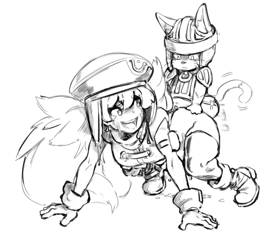 Image clothed,clothing,female,hi_res,human,cum,gloves,male,sweat,hat,duo,headwear,anal,headgear,male/female,size_difference,anthro,monochrome,genital_fluids,bodily_fluids,footwear,mammal,all_fours,partially_clothed,feline,legwear,thigh_highs,tears,handwear,felid,small_dom_big_sub,shoes,chibi,whiskers,no_underwear,cyberconnect2,.hack,hermit_(.hack),noahdoesart,sakuya_(.hack)