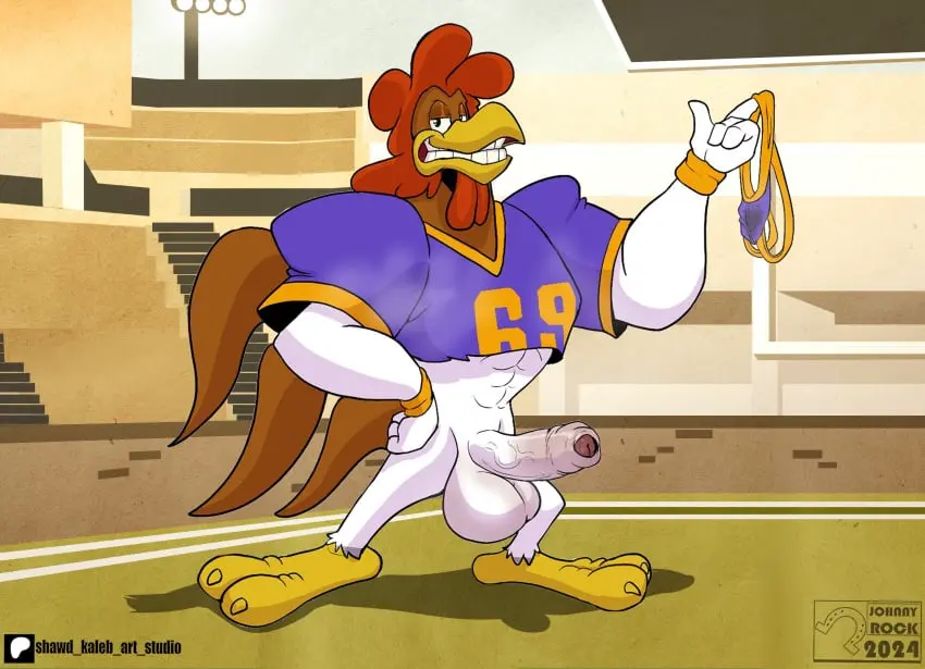 Image clothed,clothing,hi_res,looking_at_viewer,shirt,smile,solo,standing,male,penis,tail,underwear,bedroom_eyes,seductive,barefoot,erection,humanoid_penis,feet,male_only,digital_media_(artwork),grin,balls,feathers,anthro,hand_on_hip,hand_on_own_hip,big_balls,genitals,holding_object,bottomless,foreskin,uncircumcised,narrowed_eyes,huge_balls,2024,white_body,abs,artist_logo,avian,avian_feet,bird,humanoid_genitalia,logo,dated,toes,topwear,purple_clothing,crop_top,bottomless_male,white_feathers,tail_feathers,looney_tunes,warner_brothers,chicken,galliform,gallus_(genus),phasianid,confident,purple_topwear,69_(number),jockstrap,holding_clothing,holding_underwear,bottomless_anthro,aged_down,yellow_feet,seducing_viewer,shoulder_pads,purple_underwear,colored_seam_underwear,2_toes,football_field,football_player,shawd,brown_head,don_pollo,football_jersey,football_uniform,holding_jockstrap,number_on_jersey,number_on_topwear,orange_seam_shirt,orange_seam_underwear,orange_wristband,purple_jersey,purple_jockstrap,red_crest,red_wattle