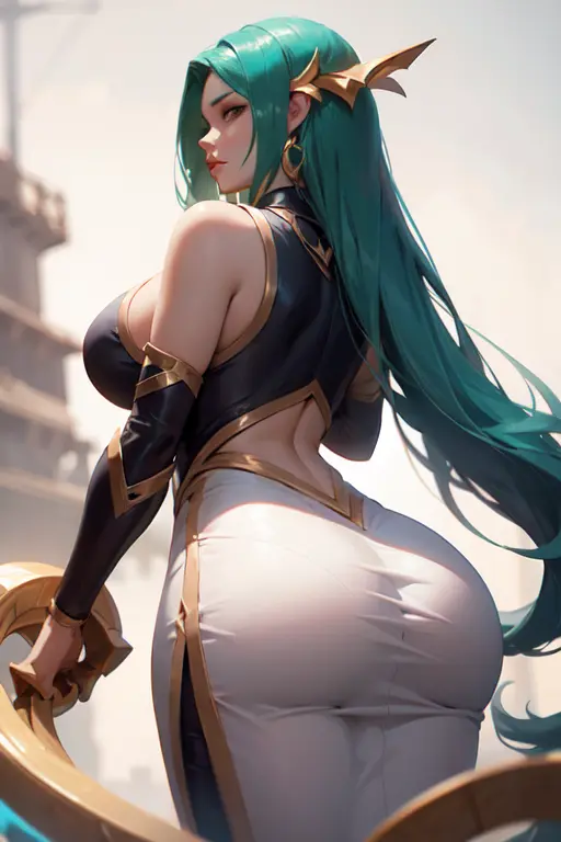 Image 1girls,female,looking_at_viewer,underwear,big_ass,female_focus,thick_thighs,thighs,ai_generated,lingerie,solo_female,from_behind,dress,original_character,ass_focus,original_characters,cyan_hair
