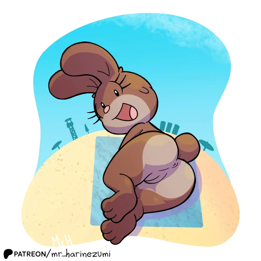 Image female,hi_res,looking_at_viewer,open_mouth,simple_background,smile,solo,nude,pussy,tail,tongue,colored,beach,feet,patreon,eyelashes,open_smile,shaded,nude_female,tan_body,anus,fur,genitals,mammal,black_eyes,sand,2024,towel,brown_fur,toes,fluffy,fluffy_tail,tan_fur,brown_body,lagomorph,leporid,rabbit,pink_nose,patreon_logo,3_toes,textless,beach_towel,beach_umbrella,parasol,el_senor_erizo,mr_harinezumi,tuzi_(el_senor_erizo)