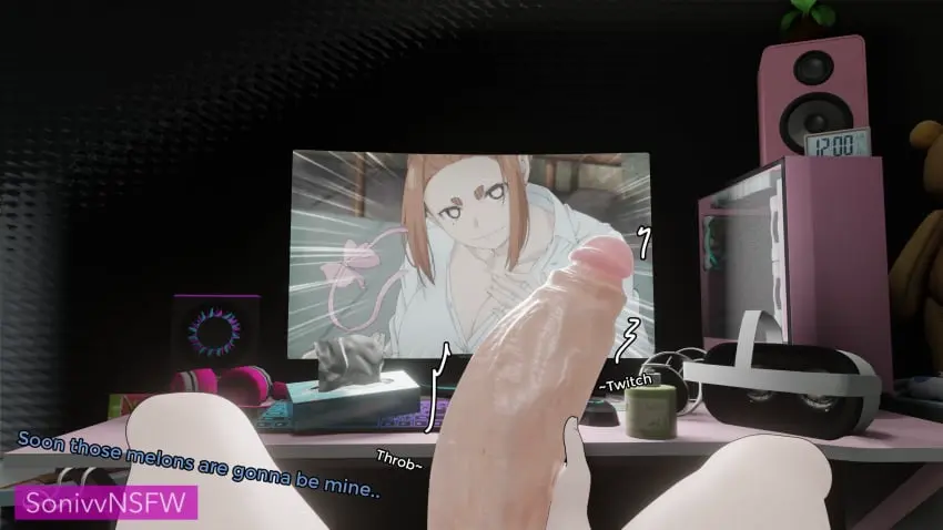 Image big_breasts,breasts,solo,penis,1futa,futanari,intersex,watermark,huge_cock,3d,pov,masturbation,precum,dialogue,small_but_hung,computer,computer_monitor,leaking_precum,lucky_star,desk,stroking_penis,kaii_to_otome_to_kamikakushi,sumireko_ogawa,speaker,konata_izumi,sonivvnsfw